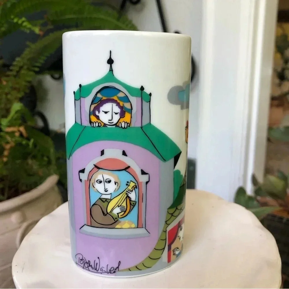 Vintage Bjorn Wiinblad for Rosenthal in Germany Scenes from a Window Oval Vase